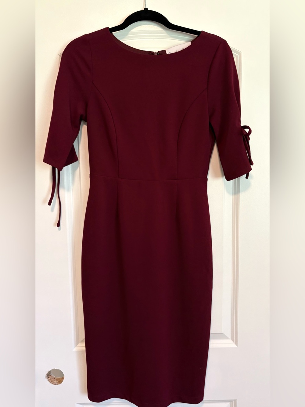 Charles Henry Burgundy Tie Sleeve Sheath Dress Size Small